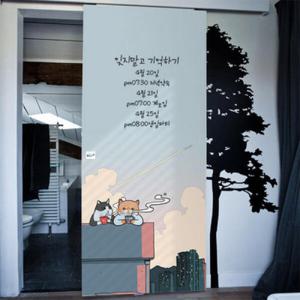 아트박스/꾸밈 ii027-칠판현관문시트지_고양이와커피