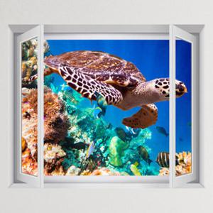 아트박스/꾸밈 iy887-산호초와바다거북_창문그림액자(중형)