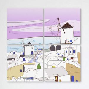 아트박스/꾸밈 tb351-멀티액자_산토리니의밤이되어가는풍경