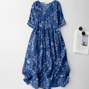 [바바라옷장]256078 - 블루 플라워 롱원피스 코튼원피스 빅사이