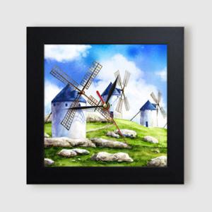아트박스/꾸밈 it355-풍차가있는언덕풍경_미니액자벽시계