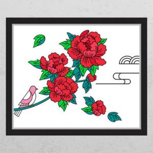아트박스/꾸밈 ia444-풍수모란꽃과새(화이트배경)_창문그림액자