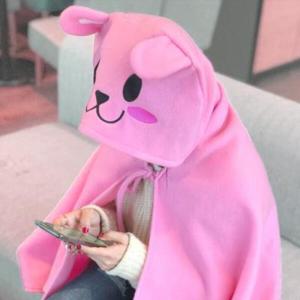 아트박스/투영 애니멀 모자망토 무릎담요 - 핑크래빗