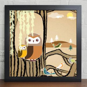 아트박스/꾸밈 iz241-캐릭터부엉이와 빈티지부엉이_인테리어액자