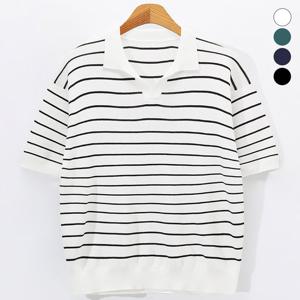 [후앙스] 오버핏 단가라 비스코스 오픈 카라 반팔 니트 GOCT0174