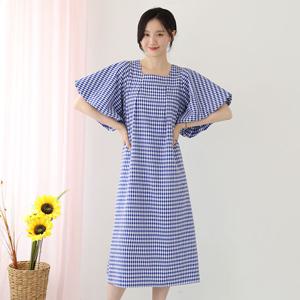 [웬디즈갤러리]체크 볼륨소매 시어써커 반팔원피스/바캉스 데일리 ROP131