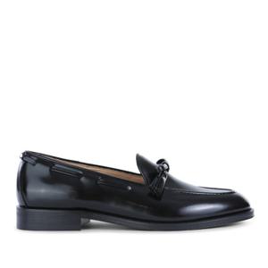 발렌티노 블랙 가죽 태슬 디테일 슬립온 로우 힐 로퍼 7Y2S0L07