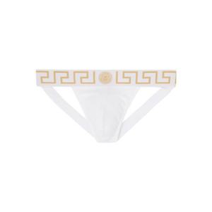 25 FW 베르사체 남성 화이트 그레카 보더 조크스트랩 252404M217010