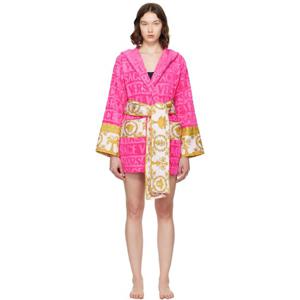 25 FW 베르사체 여성 핑크 아이 러브 바로크 쇼트 바스 가운 252404F077010