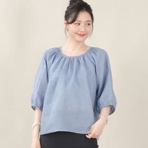 애비뉴투지 엄마옷 린넨 아마 루즈핏 여름 칠부 퍼프소매 블라우스 B06517