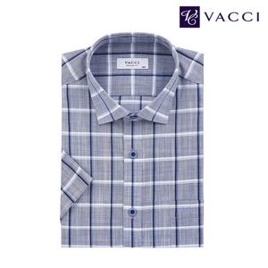 바찌 슬럽 윈도우페인체크 일반핏 반팔 셔츠 블루 VD1O2CR652B0