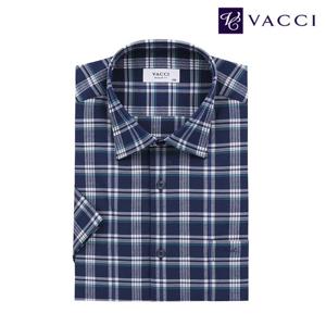 바찌 써커 체크 스판 일반핏 반소매 셔츠 네이비 VD1O2CR653N0