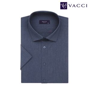 바찌 카치온 스판 솔리드 슬림 반소매 셔츠 네이비 VD1O2BS613N0