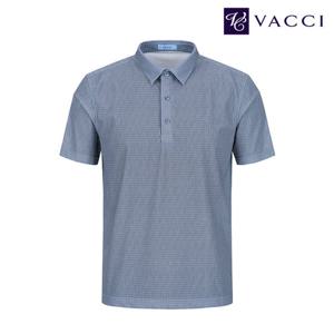 바찌 폴리스판 져지 프린트 카라 반팔 티셔츠 블루 VT1O2BR206B0