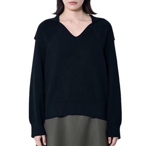 25 FW 보테가 베네타 와이드 스프레드 카라 코튼 니트 스웨터 블랙 820109V59X01000