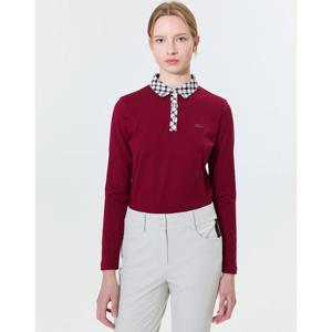 닥스 골프 여성 24FW 스테디셀러체크 카라 레터링 긴팔폴로티셔츠 (WINE) WNTS4D750D2
