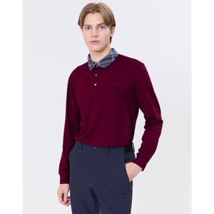 닥스 골프 남성 24FW 스테디셀러클래식 카라 체크 긴팔폴로티셔츠 (WINE) WGTS4D750D2