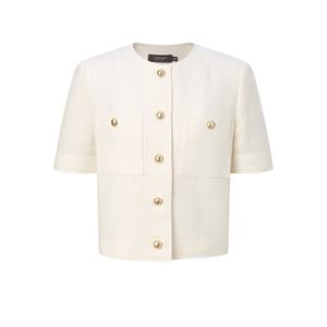 질스튜어트 뉴욕 여성 24FW 아이보리 골드 버튼 레이온 혼방 반팔 트위드자켓 JSJA4C141IV