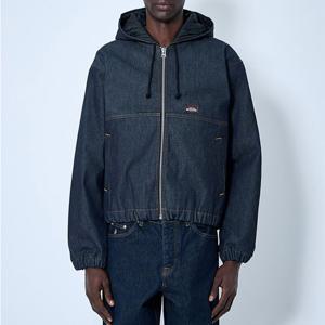 25 FW 스투시 로고 패치 탑스티칭 후드 집업 데님 자켓 블루 115835 0876