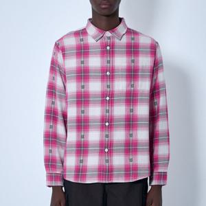 25 FW 스투시 미드웨이트 얀 다이 코튼 우븐 체크 플란넬 셔츠 핑크 1110352 0604