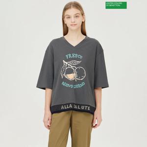 베네통 니트 레터링 배색 티셔츠 BATS56431