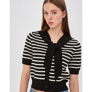 질스튜어트 뉴욕 여성 24FW 스테디셀러 블랙 스트라이프 반팔가디건 WJSW4C110BK