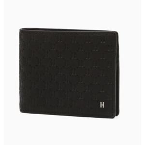 [헤지스ACC] 블랙 로고패턴 소가죽 반지갑 HJWA5F831BK