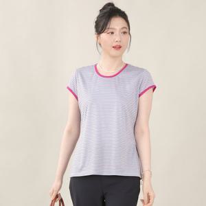 애비뉴투지 엄마옷 실켓 면 혼방 잔 스트라이프 여름 반팔 티셔츠 A06557