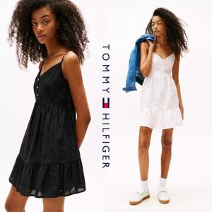 타미힐피거 DW21165-BDS 여자 아일렛 자수로고 민소매 미니 원피스 드레스