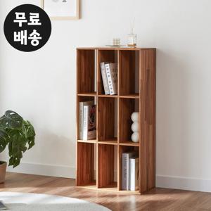 엘다 티크 원목 책장 소형 미니 수납장 거실 3단 9칸