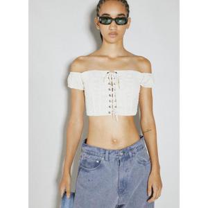25 FW 게스 여성 레이스 코르셋 크롭 탑 gue0254011wht