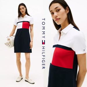 타미힐피거 XW04958 여자 플래그 컬러블럭 스트페치 반팔 셔츠 원피스