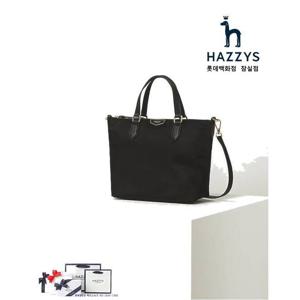 [헤지스] HIBA5E301BK_여성용 블랙 로고 가죽배색 나일론 토트백