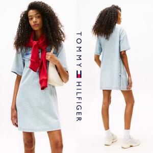 타미힐피거 DW20519-1AB 여자 데님 풀오버 셔츠 반팔 원피스 드레스