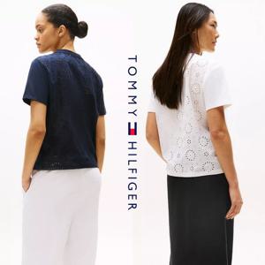 타미힐피거 TOMMY HILFIGER XW05040-YCF 여자 크롭 자수로고 뒷면 반팔 티셔츠