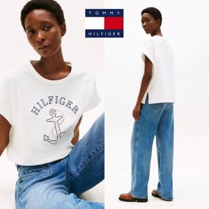 타미힐피거 TOMMY HILFIGER XW04338-YBL 여자 앵커로고 반팔 티셔츠