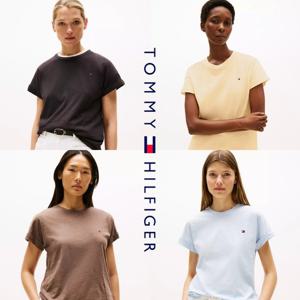 타미힐피거 WW45747-C1O 여자 슬럽 코튼 크루넥 자수로고 반팔 티셔츠