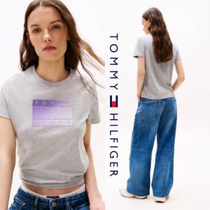 타미힐피거 TOMMY HILFIGER DW20905-Q13 여자 옴브레 플래그 로고 반팔 티셔츠