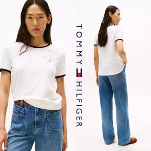 타미힐피거 TOMMY HILFIGER XW05549-YBL 여자 스타로고 Ringer 반팔 티셔츠