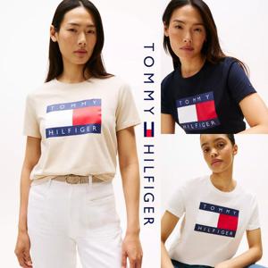 타미힐피거 TOMMY HILFIGER XW05553-ACI 여자 헤리티지 플래그 로고 반팔 티셔츠