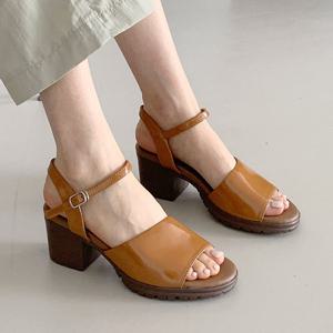 [지쎄공식몰][장마템] 천연가죽 여성수제화 통굽 샌들 GIS-43289