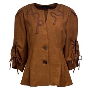 [데시데]스트랩소매 자수포인트 슬림핏 블라우스 DOS516