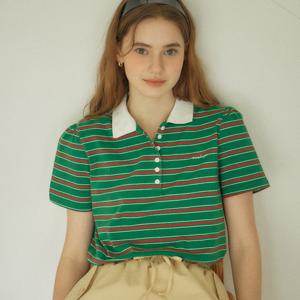 [아워호프] Stripe Shirring Pique T-Shirt - Green [H25SP2-TS33-GRN]