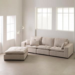 [보루네오] 클로버 구스 패브릭 4인+스툴 소파 (쿠션증정)