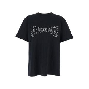 PURPLE BRAND Black Crewneck T-Shirt with Logo Print on the Front in Cotton Man P117HBGO325