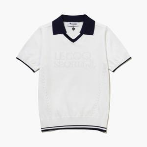 [르꼬끄골프] 여성 레터링 조직 반팔 카라 스웨터 (GQ322LKP71)