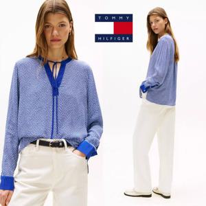 타미힐피거 XW04701-C5J 여자 코블스톤 풀오버 비스코스 V넥 블라우스 탑