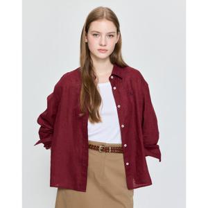 헤지스 여성 25FW 린넨 루즈핏 셔츠 버건디 HSSH5C601D2