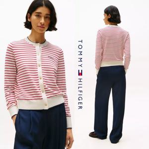 타미힐피거 WW46033-04Z 여자 스트라이프 시그니쳐 로고 니트 가디건