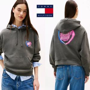 타미힐피거 DW20945-BDS 여자 네온 로고 박시 맨투맨 후드 티셔츠